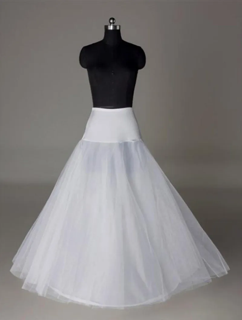 I lager Uk USA Indien Petticoats Crinoline Vit A-Line Bridal Underskirt Slip No Hoops Full längd Petticoat för kväll / prom / bröllopsklänning