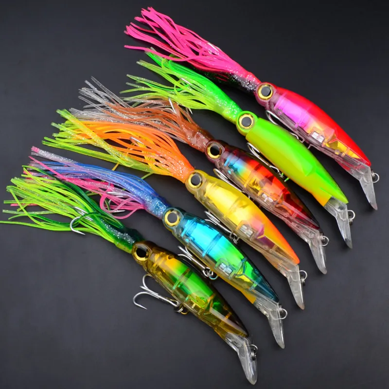 6 Färg 14cm 40g Fiske Baits Bläckfisk Lure 3D ögon med skäggfiske Lures Hook High Quality