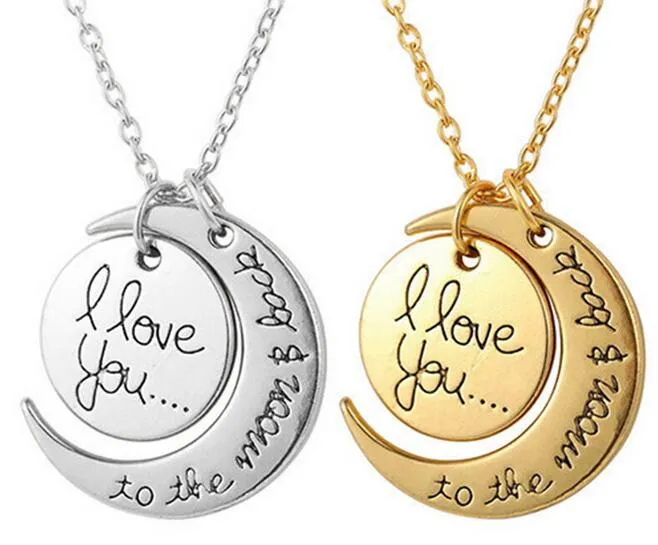 Collier de mode collier de lune je t'aime à la lune et au dos pour maman soeur famille pendentif lien chaîne 6461882