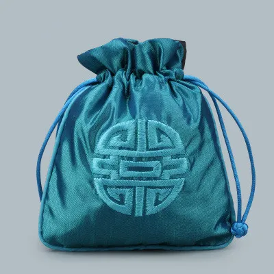 Pequeña tela de satén bordado alegre bolsas con cordón de estilo chino regalo de la joyería bolsas de embalaje bolsa de lavanda bolsita bolsa de almacenamiento de perfume