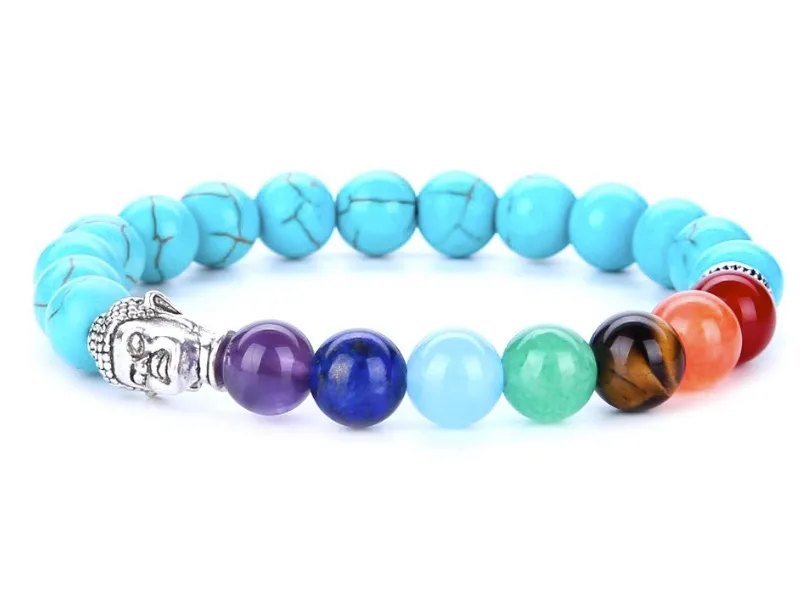 7 Chakra Silver Plated Buddha Mixed Color Beaded Bracelets stone Charm Jewelry Yoga Energy Bracelet Bangles Unisex Lava Bracelet