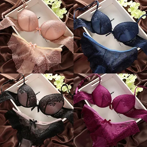 Toptan-Kadın Seksi Dantel Push Up Sutyen Set Knickers Külot Külot Lady Moda İç Giyim