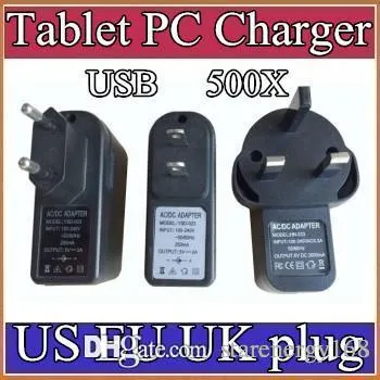 500X EU US UK-kontakt Universal USB-laddare Ac Power Adapter för Tablet PC Mobiltelefon 5V 2A C-PD