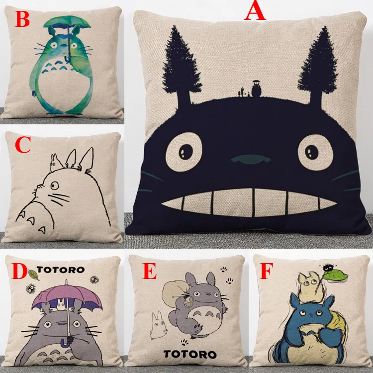 Mignon Anime Chinchilla Totoro taies d'oreiller lin coton housse de coussin maison Textiles doux literie canapé ensembles taie d'oreiller cadeau de noël