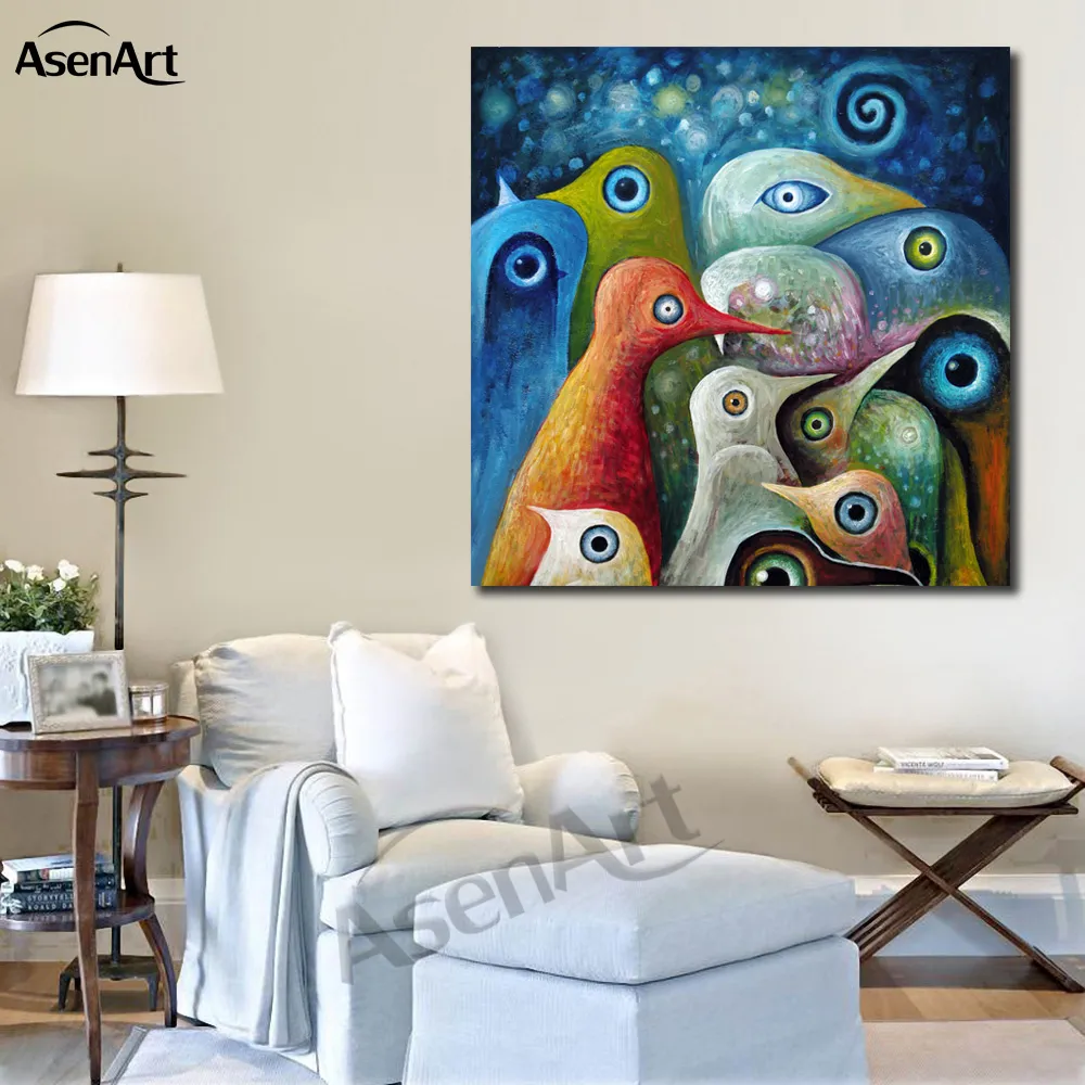 Colorful Astratti Uccelli Modernismo Pittura ad olio Stampato su tela Murale Art Home Decor Hotel Cafe Bar Office Wall Art