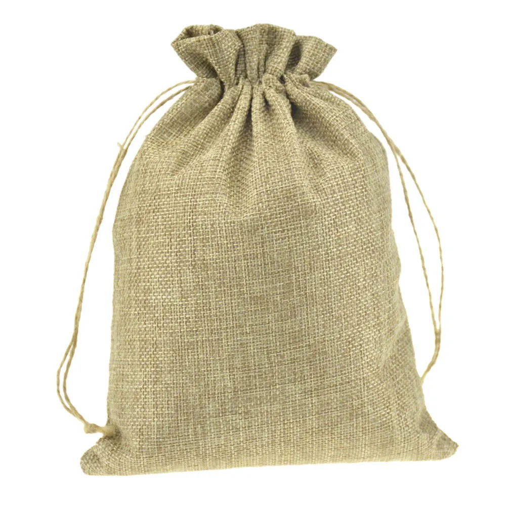 Jute Gfit Sacs beaucoup taille Jute Sack Logo Personnalisé Vintage Bijoux Cordon Pochettes Emballage cas de faveur De Mariage titulaire