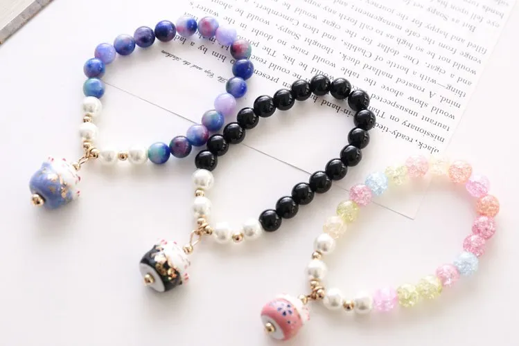 Korea Glass Crystal Powder Crystal Bracelet Colorful Lucky Cat Female Bracelet