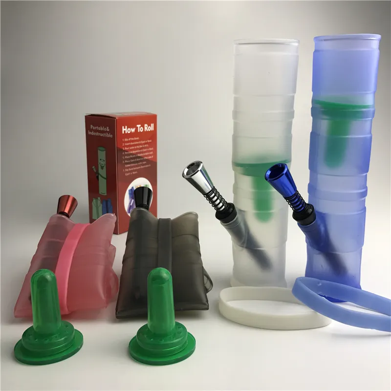 silicone bong with metal smoking pipe filter ets clear black red blue joint oil rig bong smoking pipes for tobacco1736312