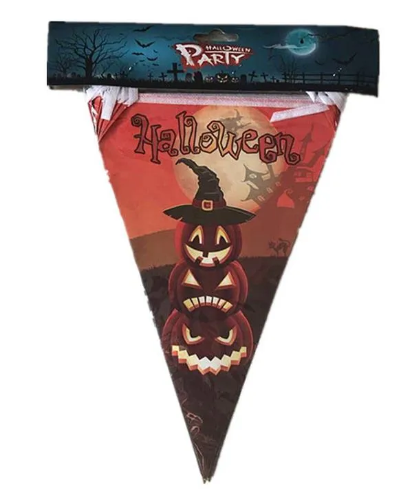 Decoração de Halloween papel triângulo bandeira flâmula banner carnaval guirlanda caveira morcego aranha fantasma assustador clubing bar loja decoração de festa