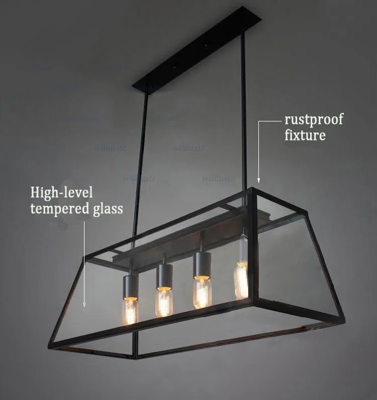 Modern Design RH Filament Chandelier Edison Bulb Glass Box Living Room