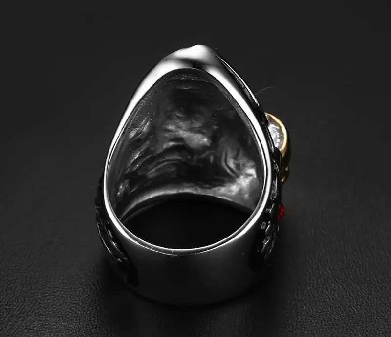 Men Punk Ring Stainless Steel IP Gold Plated Rhinestones Vintage Hip Hop Jewelry Carved Geometric Hipsters Necessities Accessories Size 8-12