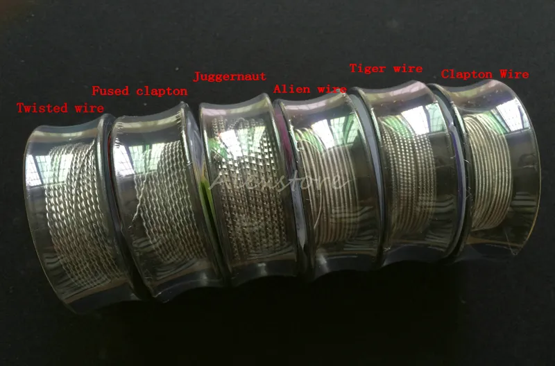 Juggernaut Alien Wire Fused Clapton Wires Tiger Coils 4 스타일 롤 저항 코일 15 피트 15 피트 기화기 단일 패키지