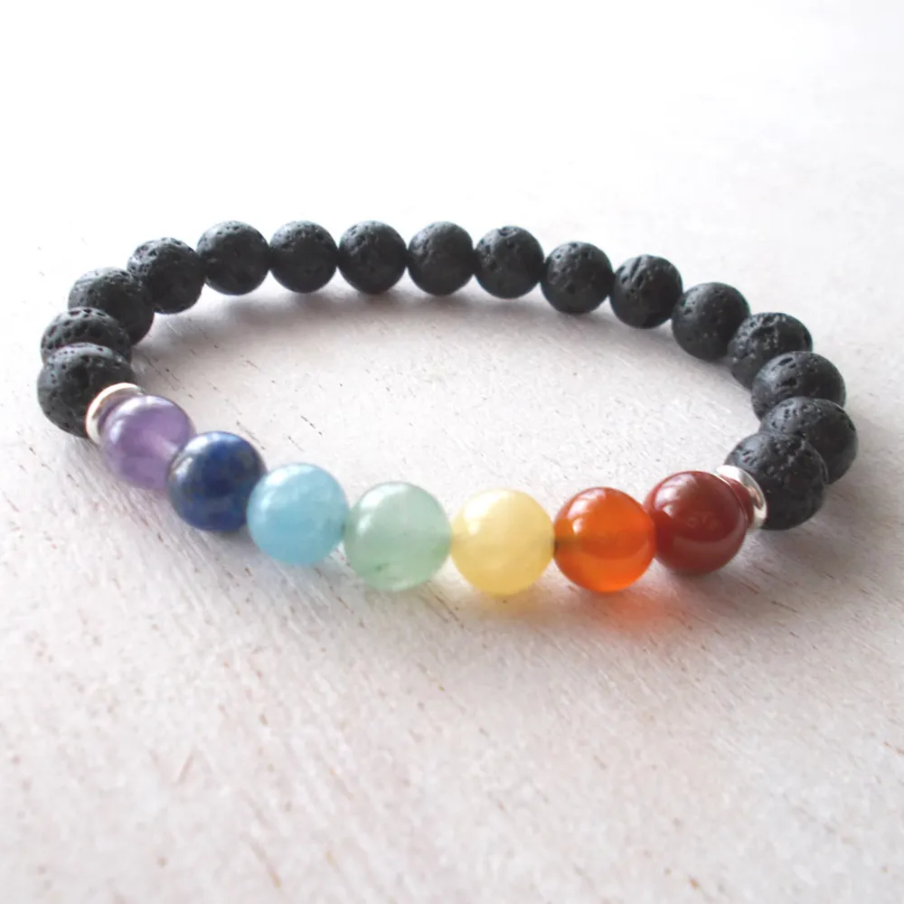 SN1123 mode hommes Chakra arc-en-ciel Bracelet naturel pierre de lave Bracelet Mala perle Bracelet de haute qualité Bracelet fait main