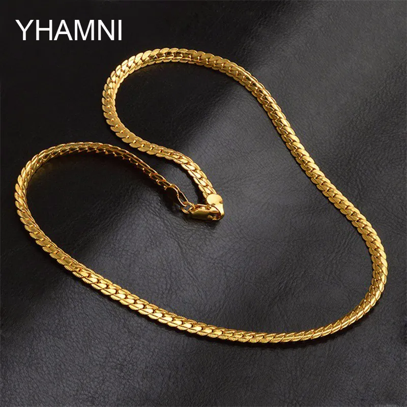 Yhamni män guld färg halsband med stämpel guld färg halsband grossist trendig 5 mm bred 50 mm lång ormkedja halsband män nx174