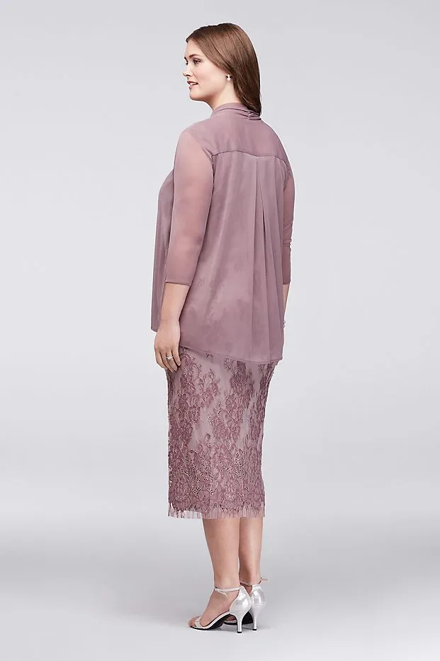 Elegant Lace Plus Size Mob Dresses With Jackets Scoop Neck Chiffon
