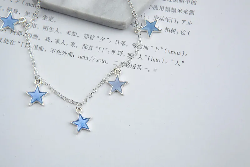 Licht dames strandwind blauw vijf - puntige ster Tassel Anklet Luminous Stars armband ornamenten