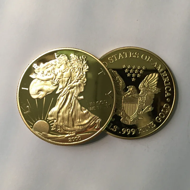 10 قطع عملات معدنية للحرية سنة 2014 الفضة مطلي سنة 2000 24K الذهب الحقيقي مطلية بالشارة 40 مم تذكارية الديكور عملة
