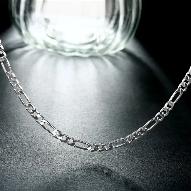 Julklapp 4mm herrhalsband 'Sterling Silver Plated Necklace STSN102 Hela mode 925 Silverkedjor Halsband265T