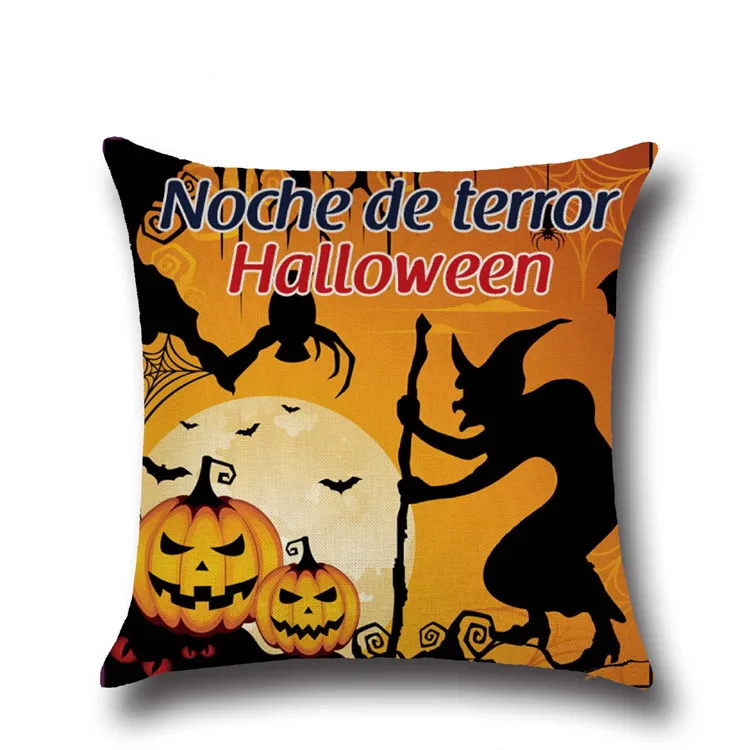 Noche de terror Halloween Cushion Cover Broomsticks Witch Pumpkin Bats Pillow Cover Home Decor Festival Gift YLCM