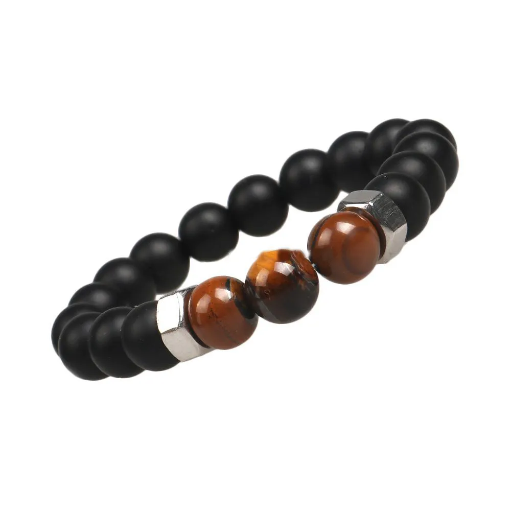 Fashion Natural Black Lava Stone Bracelets Chakra Tiger Eye Beads Bracelet for Men Women Stretch Yoga Jewelry