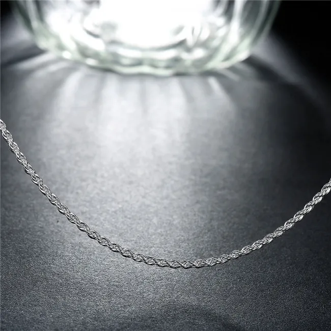 Varm Försäljning 2mm Flash Twisted Rope Necklace Sterling Silver Plated Halsband STSN226, Partihandel Fashion 925 Silver Chains Necklace Factory