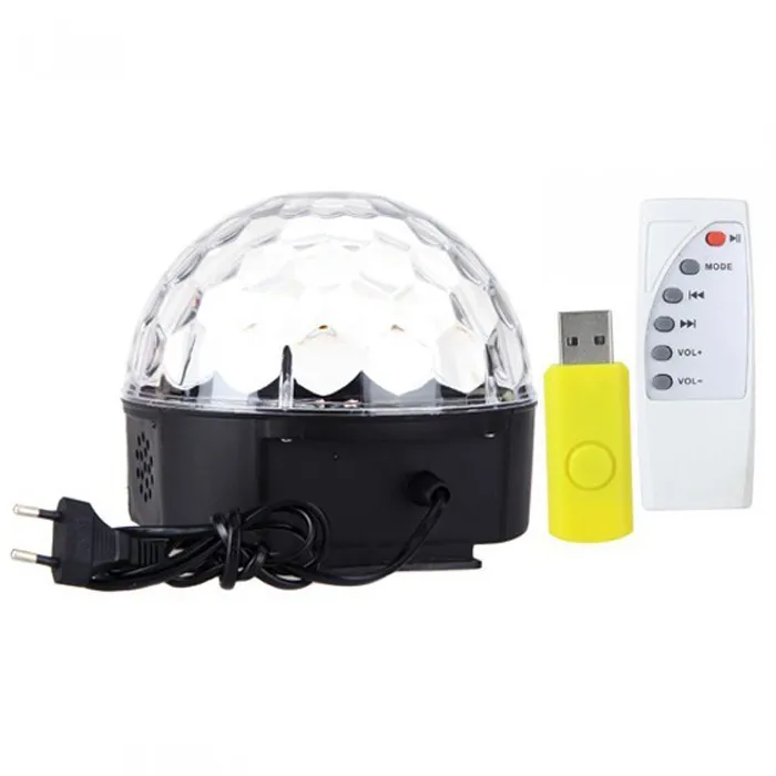 DHL RGB MP3 Magic Crystal Ball LED Music stage light 18W Home disco DJ party Stage Lights illuminazione + U Disk Lampada telecomando