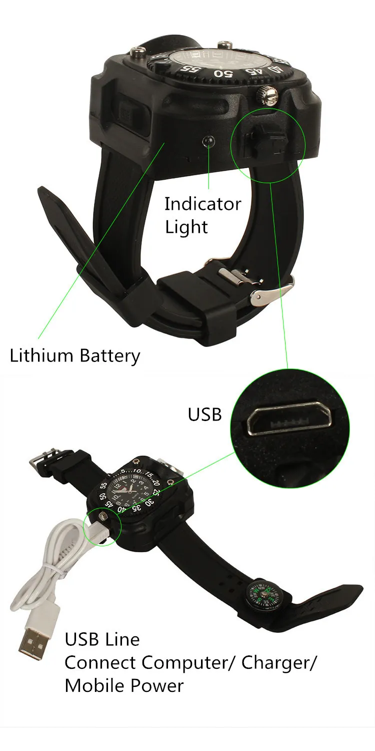 Intelligente Uhren, LED-Licht, Outdoor-Ausrüstung, Camping-Uhr, elektrische Stoppuhr, Kompass, Richtung für Camping, Radfahren, LED-Taschenlampe, Lithium-Batterie