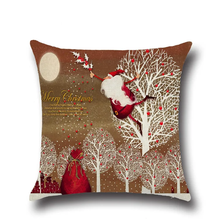 Hot Linen X-Mas Zip Case Carré Noël Série Taie d'oreiller Mignon Père Noël Arbre Bonhomme De Neige Décor À La Maison Cadeau