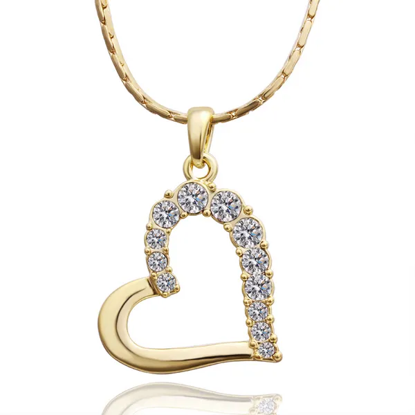 brand new 24k 18k yellow gold heart Pendant Necklaces jewelry GN512 fashion gemstone crystal necklace christmas gift