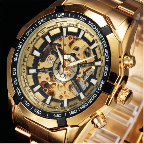 GAGNANT Top marque de luxe or hommes montre hommes hommes décontracté montres entièrement en acier automatique mécanique horloge Sport militaire horloges