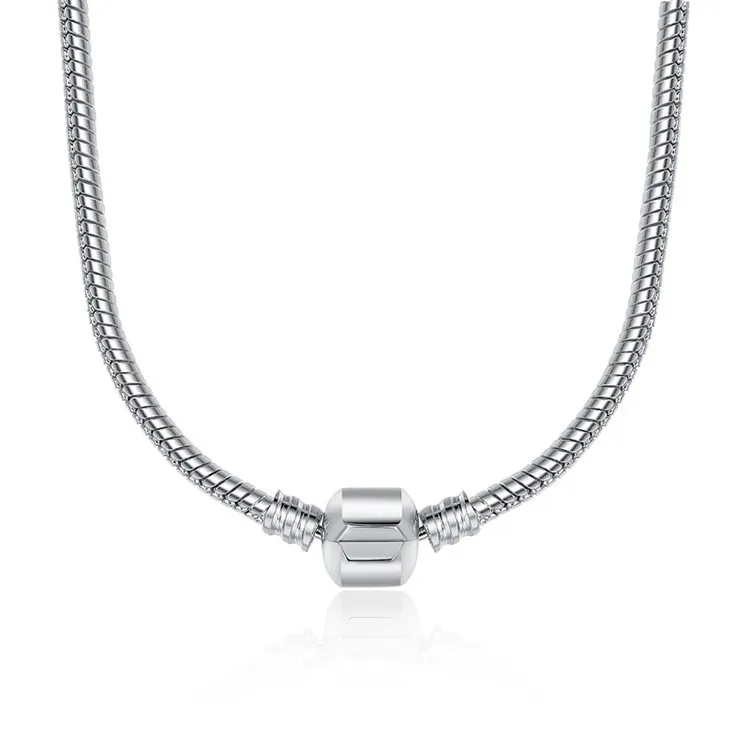 45cm 4 stilar 925 Silverpläterat halsband Ormkedja med lås Passform European Beads Pandora Halsband med logotyp DIY