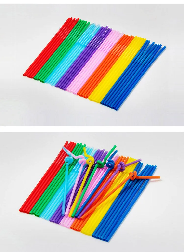 Disposable Straws Mixed Colours Flexible Plastic drinking straw Kids Birthday Wedding Decoration Event Supplies Store Wine juice Milk