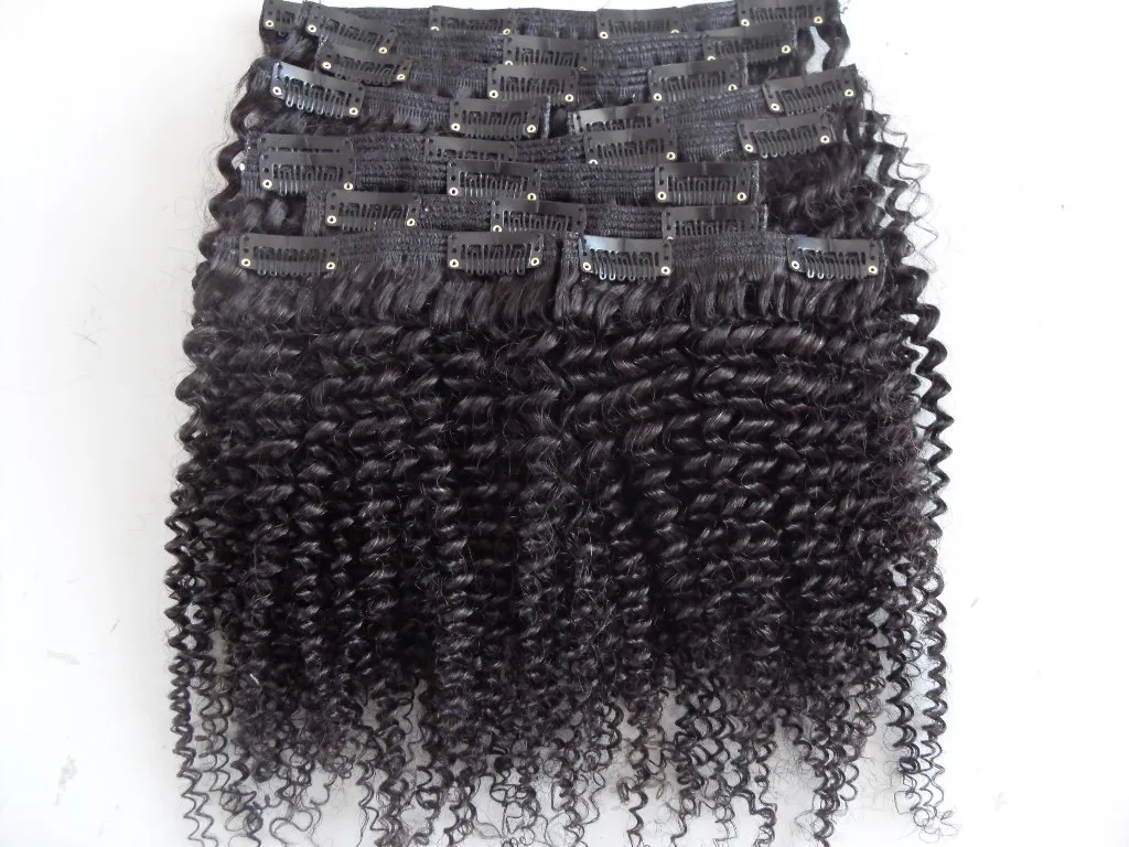 clip brasiliana in trama di capelli ricci afro crespi estensioni dei capelli umani ricci non trattati colore nero naturale 200 g/SET