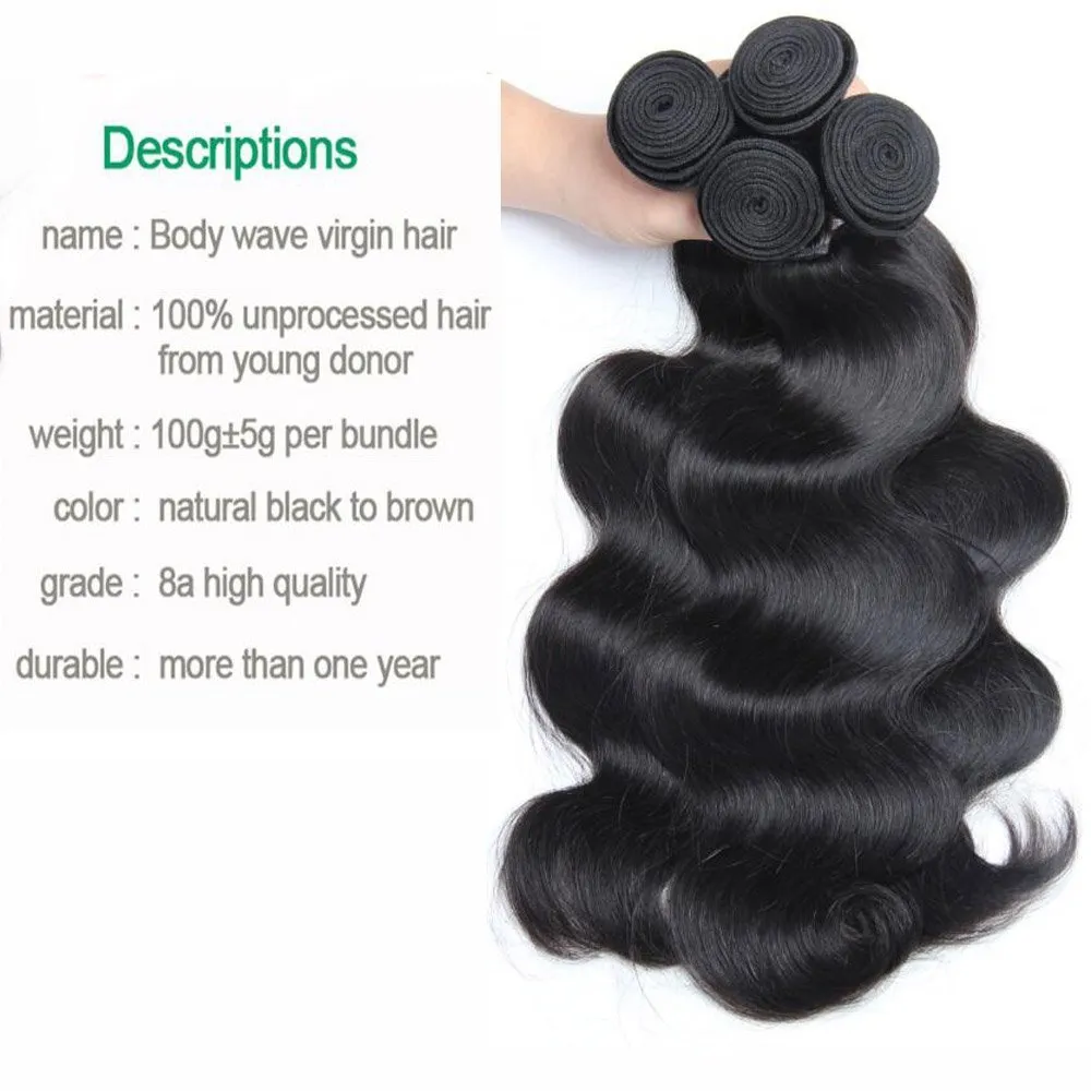 Braziliaanse Body Wave 4 Bundels Volledige Hoofd 100% Onverwerkte Virgin Remy Human Hair Weeft Extensions Natuurlijke Zwarte Kleur