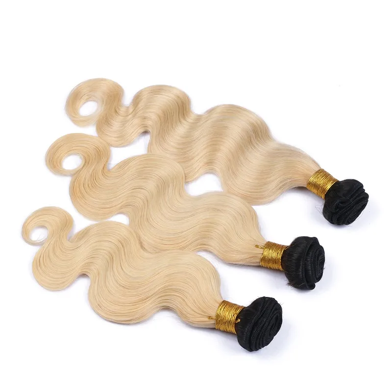 1B / 613 Blonde Ombre Péruvienne Vague de Corps Extensions de Cheveux Humains Noir et Blonde Deux Tons Ombre Péruvienne Vierge Cheveux Weave Bundles 