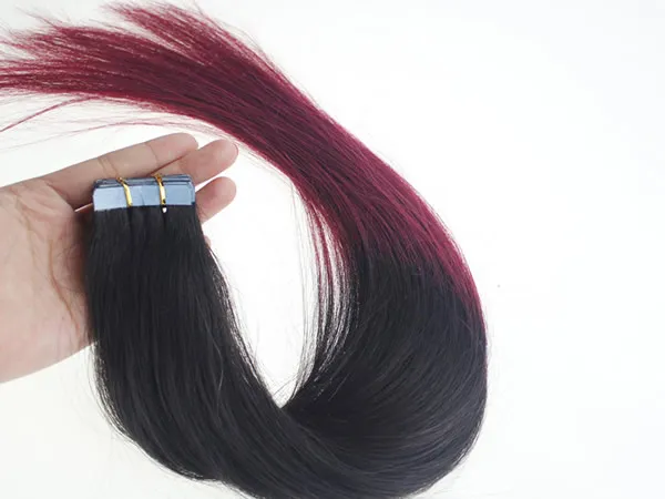 Hot Sale 16inch till 24inch Ombre Remy Tape In Hud Human Hair Extensions, Remy Tape Hair Extensions, 20st / Bag 30g, 40g, 50g, 60g, 70g / påse 1bag / 