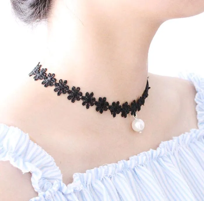 Women Choker Necklace Girls Gothic Collar Lace Velvet Chockers For Girls  And Women Black Little Silver Bells
