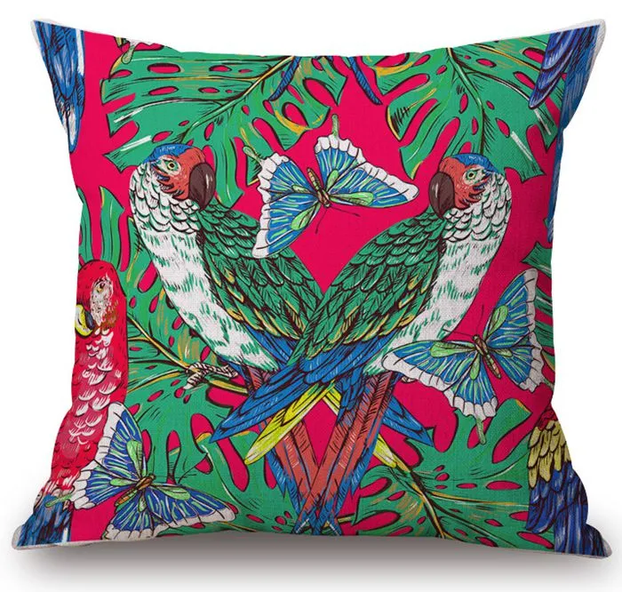 tropical cushion cover rainforest plant cojines jungle birds almofada leaf home decor throw pillow case modern decoration