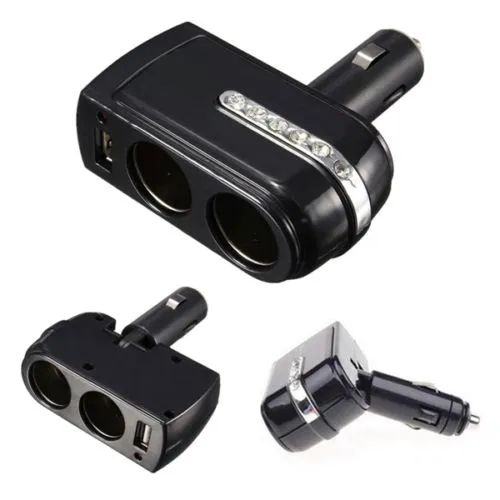 Suitable both for 12V and 24V cars car charger 5V 1A DC 12V/24V 2 Socket 1 USB Port Adapter Splitter Car Cigarette Lighter Charger