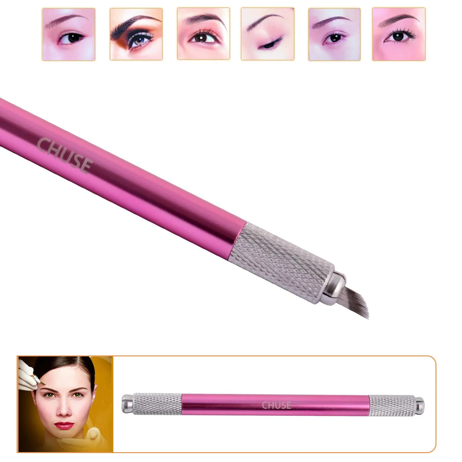 Chuse Manual Cosmetic Pen Pink Tattoo Eyebrow Machines för permanent makeup Båda huvudet tillgängliga