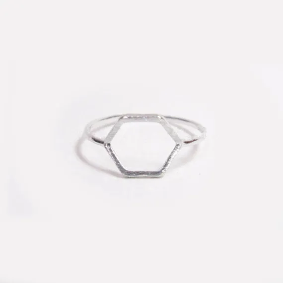 Fashion Hexagon Ring Geometryczne zasady 18K Pozłacane pierścienie na powierzchni przetwarzania rysunku drutu