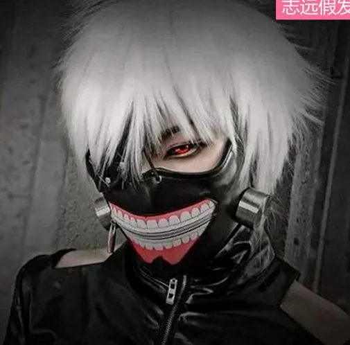 Anime Tokyo Ghoul Cosplay Peruca Guru Ken Kane Prata Branco Curto Fibra Reta Peruca de cabelo Peruca de cabelo festa halloween COS Adereços de fantasia PRESENTE