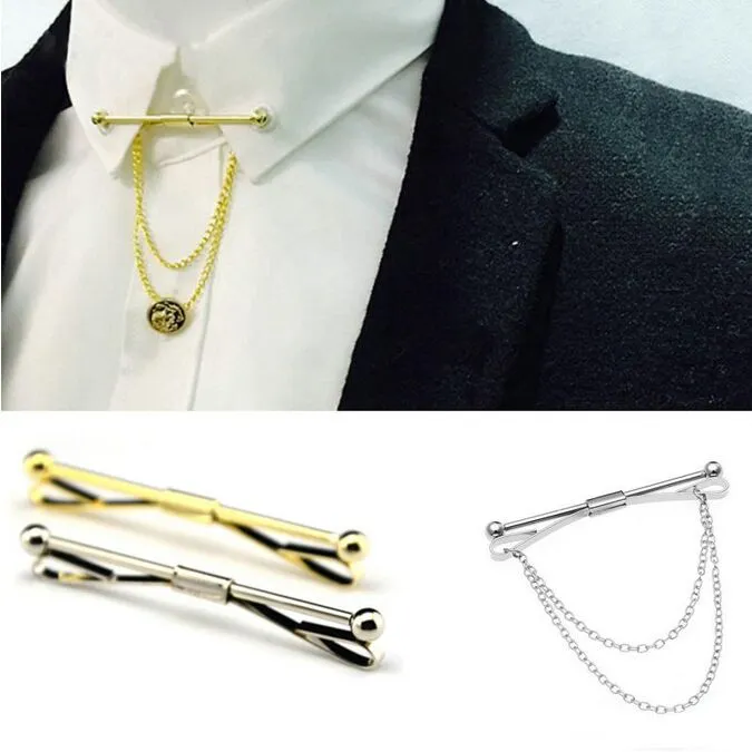 Broche de cadena con cabeza de bola para hombre, alfiler de cuello de corbata de negocios, broche de corbata, alfiler, camisa con barras de cuello, joyería, corbata de boda, ciips