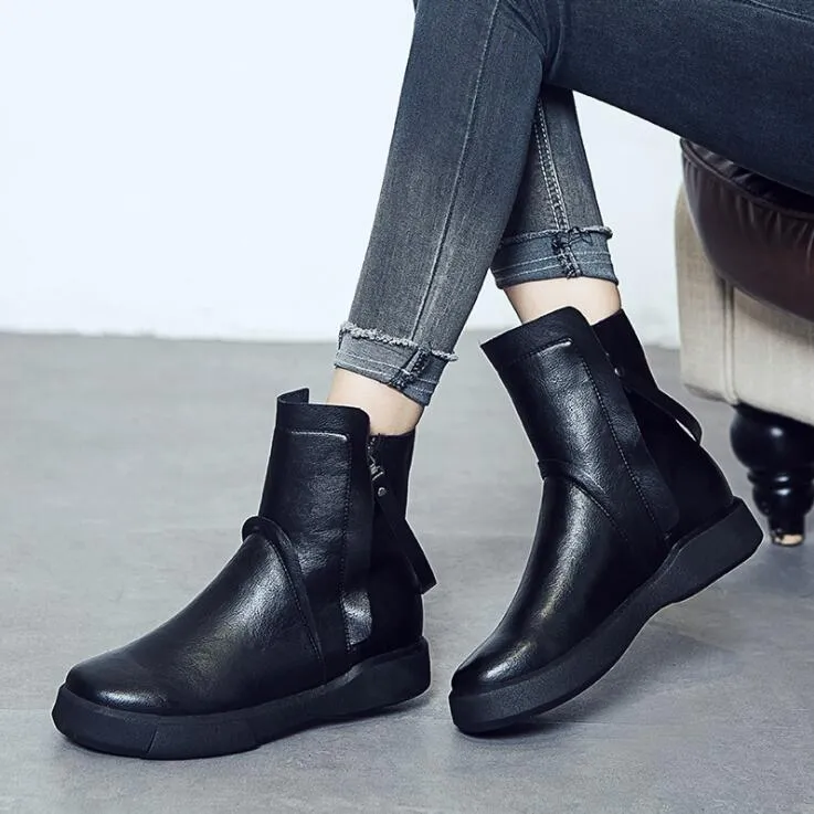 새로운 패션 가을 겨울 부츠 여성 클래식 지퍼 발목 부츠 따뜻한 플러시 가죽 마틴 부츠 여자 신발