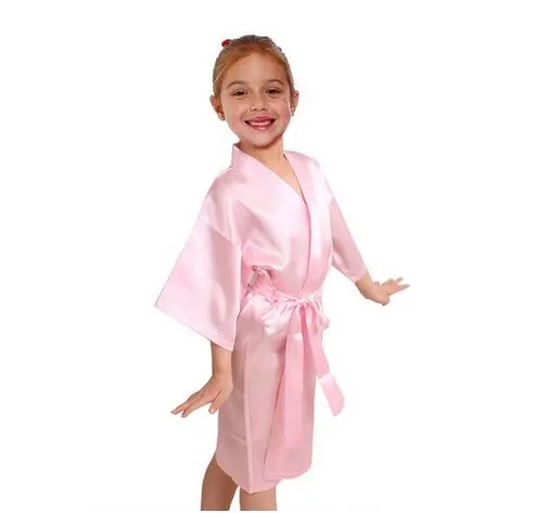 Детский атласный вискоза, однотонный халат-кимоно, детская ночная рубашка для спа-вечеринки, свадьбы, дня рождения