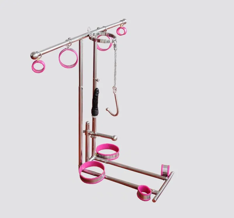 stainless steel sm bondage frame torture device arm wrist leg ankle restraint handcuffs neck corset collar anal hook dildo