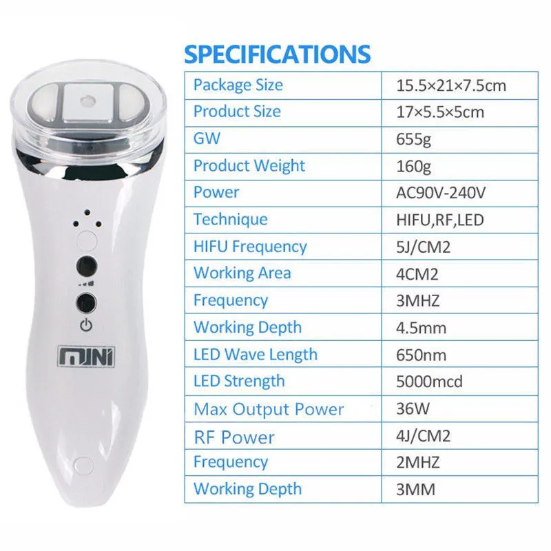 Handheld Portable High Intensity Focused Ultrasound Ultrasonografia HIFU RF Maszyna Ultradźwiękowa do usuwania zmarszczki Face Mini HIFU