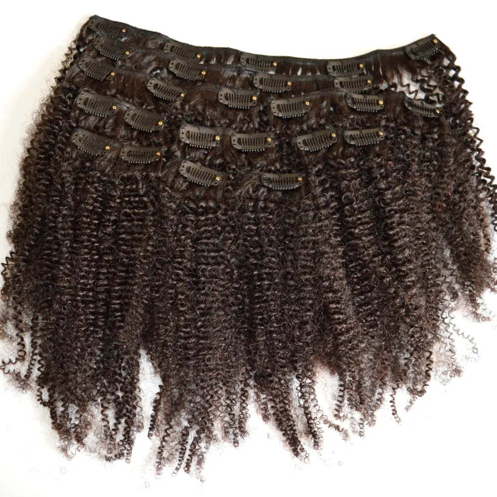 Moğol insan saçı 4a, 4b, 4C Afro Kinky Kıvırcık Klipsi İnsan Saç Uzantılarında 8-24inch Doğal Siyah G-Easy