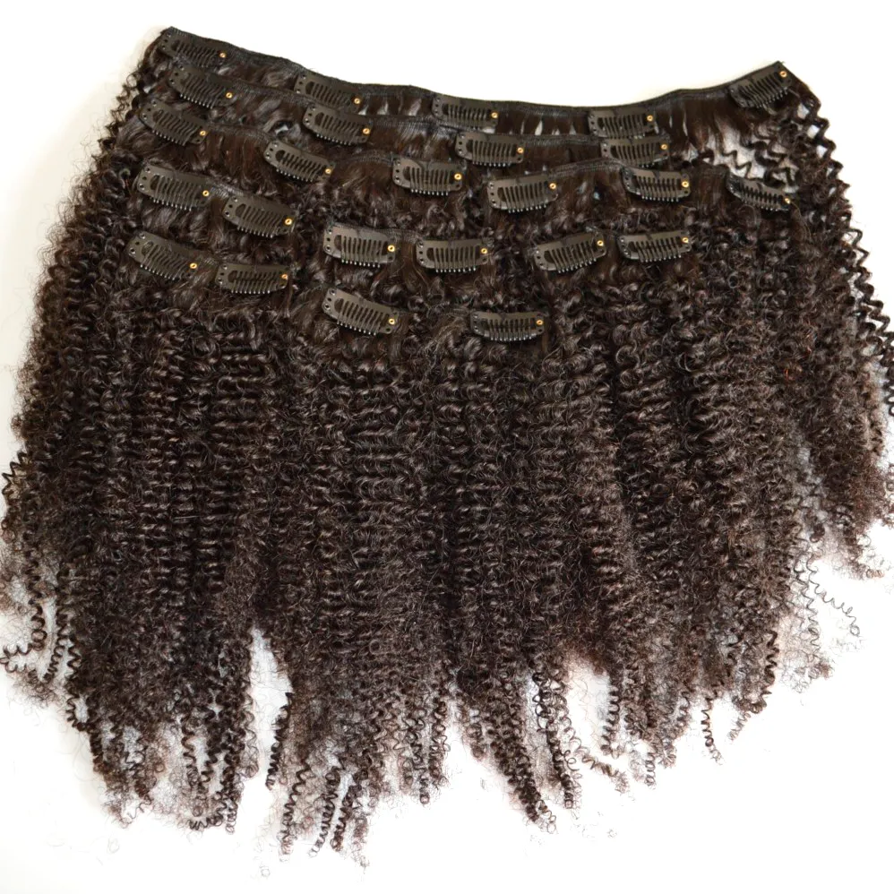 Cheveux humains mongols 4a, 4b, 4c Afro Kinky Curly Clip dans les extensions de cheveux humains 8-24 pouces Naturel Noir G-EASY