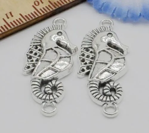 100pcs Antique Silver Sea Horse Connectors BRICOLAGE Pendentif Pendentif 35x14.5mm